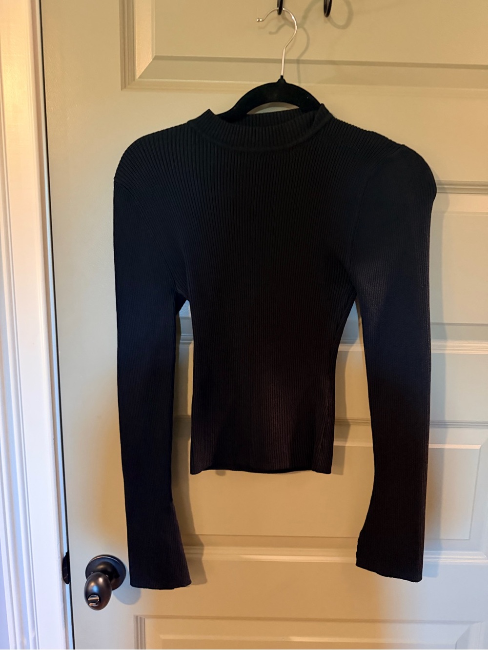 Dissh Black Ribbed Long-Sleeve Mock Neck Top